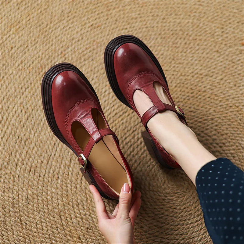 Women's Chunky Block Heel Mary Jane Pumps with Round Toe and Strap