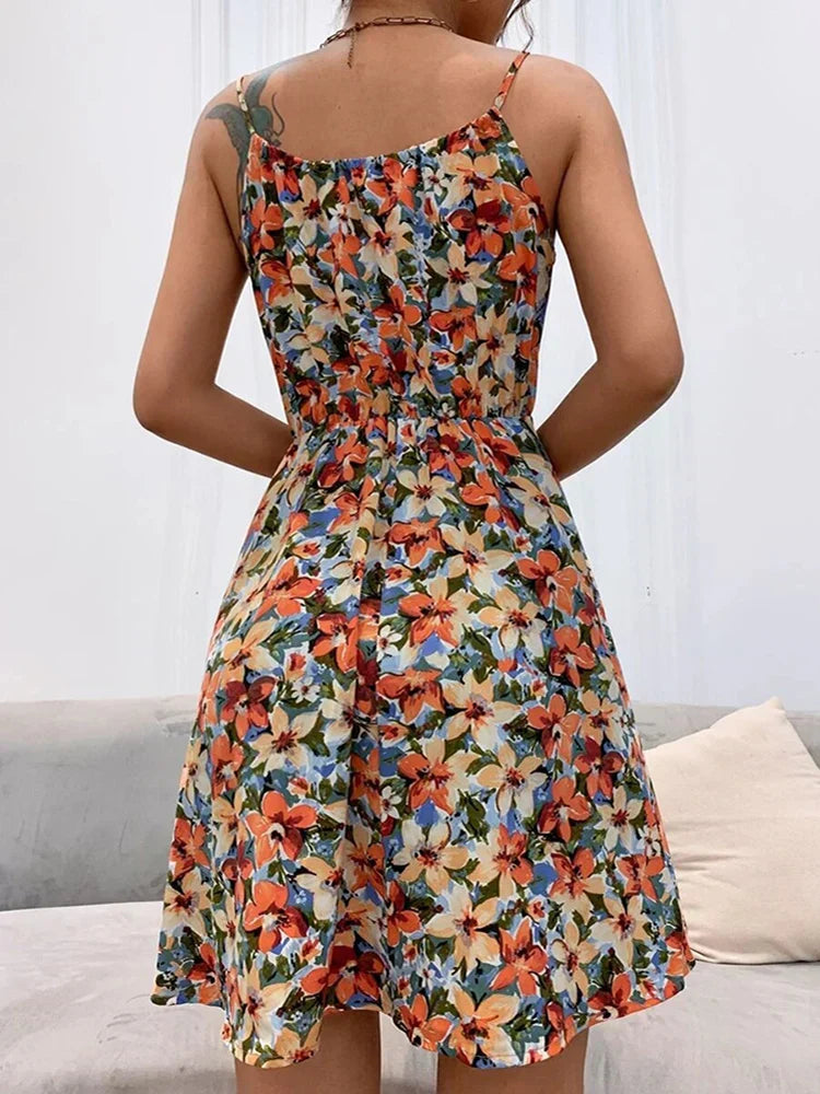 Women's Floral Summer Dress with Sleeveless Design and A-Line Fit