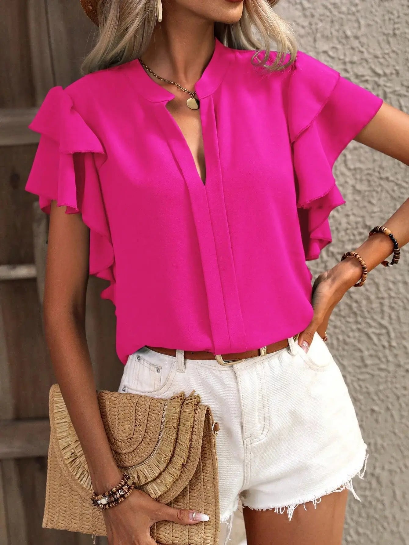 Women's Blouse with Ruffle Sleeves and Lightweight Fabric