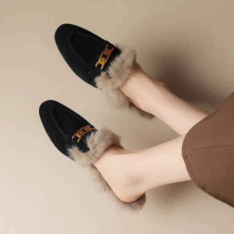 RIVIERA SUEDE FUR MULES