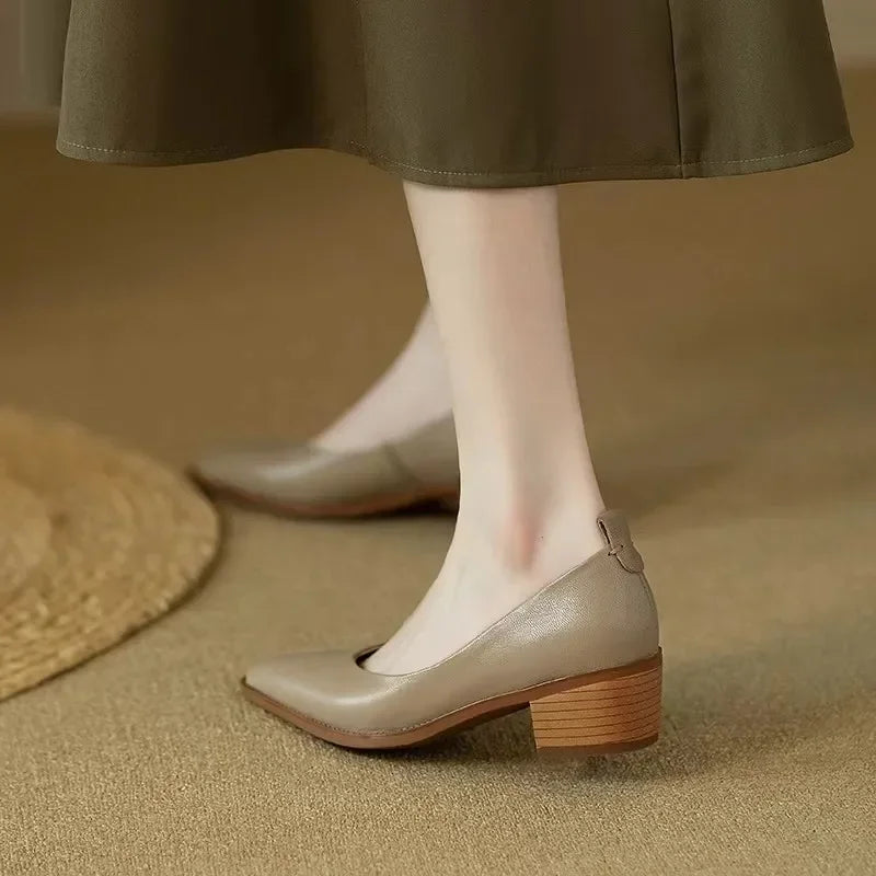 Women's Block Heel Pumps with Pointed Toe and Slip-On Design