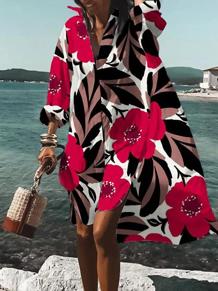 Relaxed Breezy Oversized Vibrant Printed Summer Midi Shirt Dress