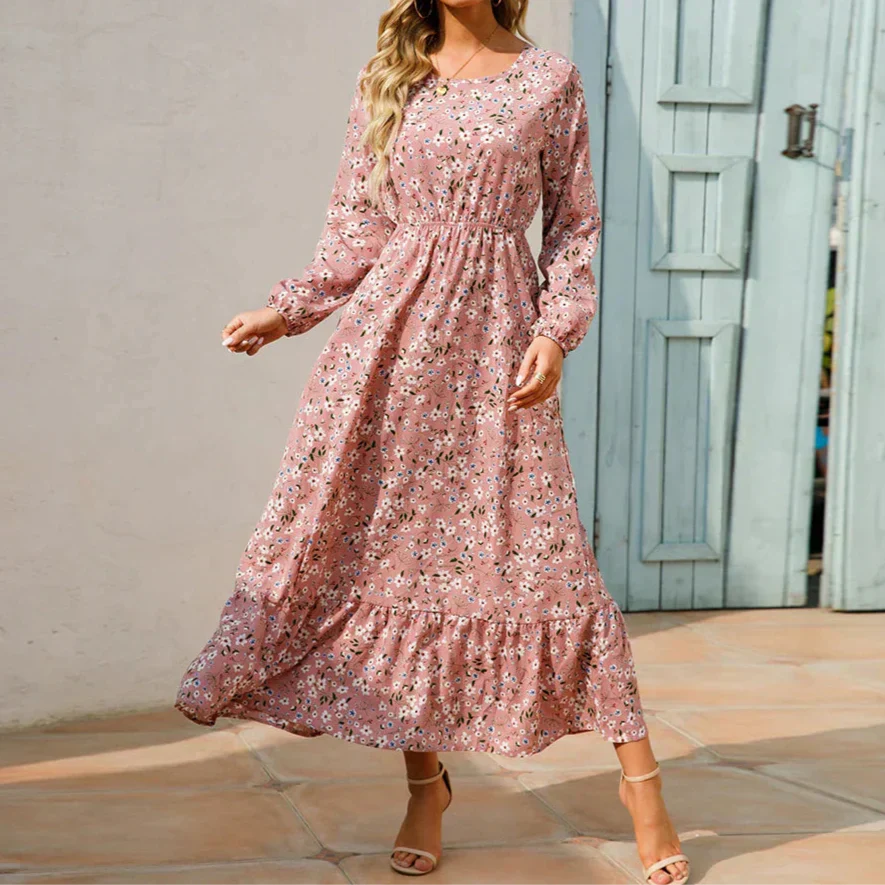 Timeless Elegant Exquisite Unforgettable Floral Print Flowing Silhouette Maxi Dress