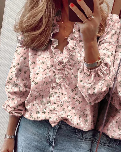 Women's Blouse with Playful Ruffles and Lightweight Fabric