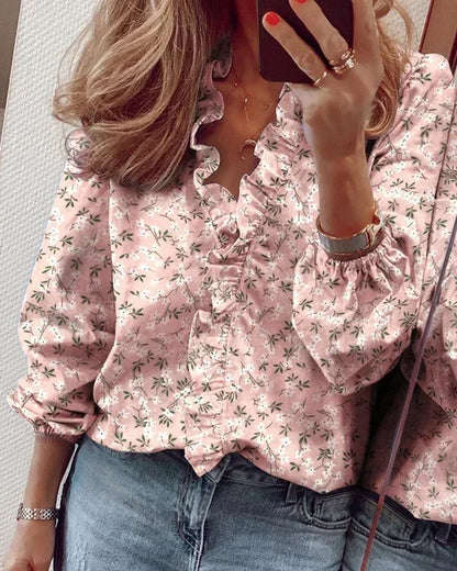 Women's Blouse with Playful Ruffles and Lightweight Fabric
