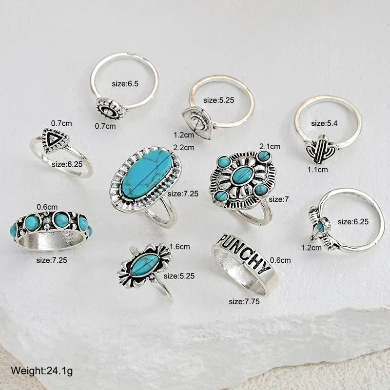 Women's Western-Inspired Ring Set with 10 Unique Pieces and Versatile Styles