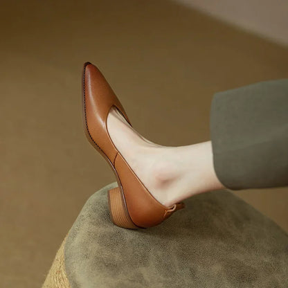 Women's Block Heel Pumps with Pointed Toe and Slip-On Design