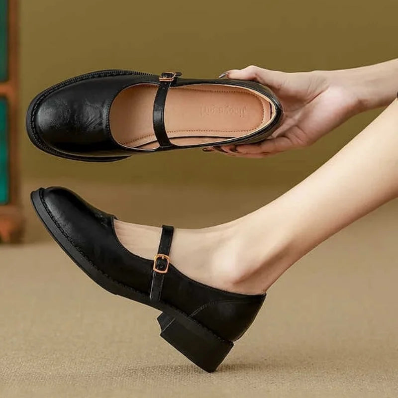 Women's Mary Jane Shoes with Low Block Heel and Strap