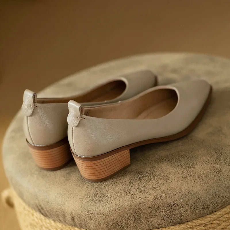 Women's Block Heel Pumps with Pointed Toe and Slip-On Design