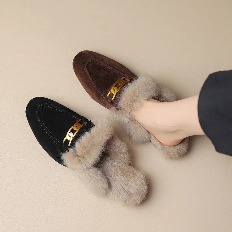RIVIERA SUEDE FUR MULES
