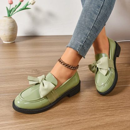 Ayora Women's Glossy Leather Moc-Toe Bow Loafer – Comfortable Platform Slip-On