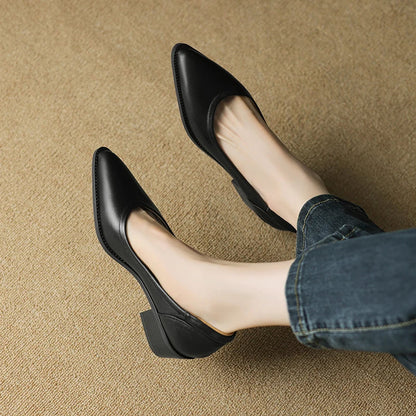 Women's Pointed Toe Block Heel Pumps with Slip-On Design and Mid Heel