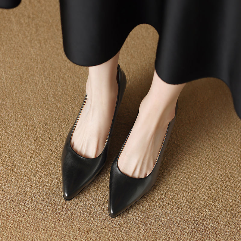 Women's Block Heel Pumps with Pointed Toe and Slip-On Design