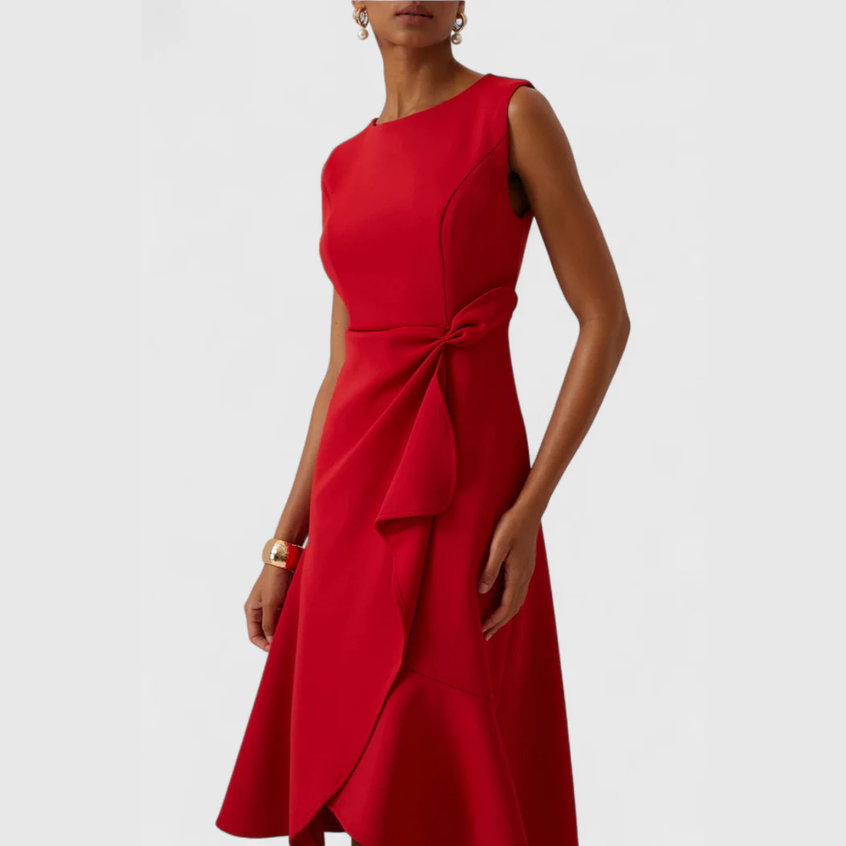 Women's Asymmetric Midi Dress with Draped Design and Versatile Style
