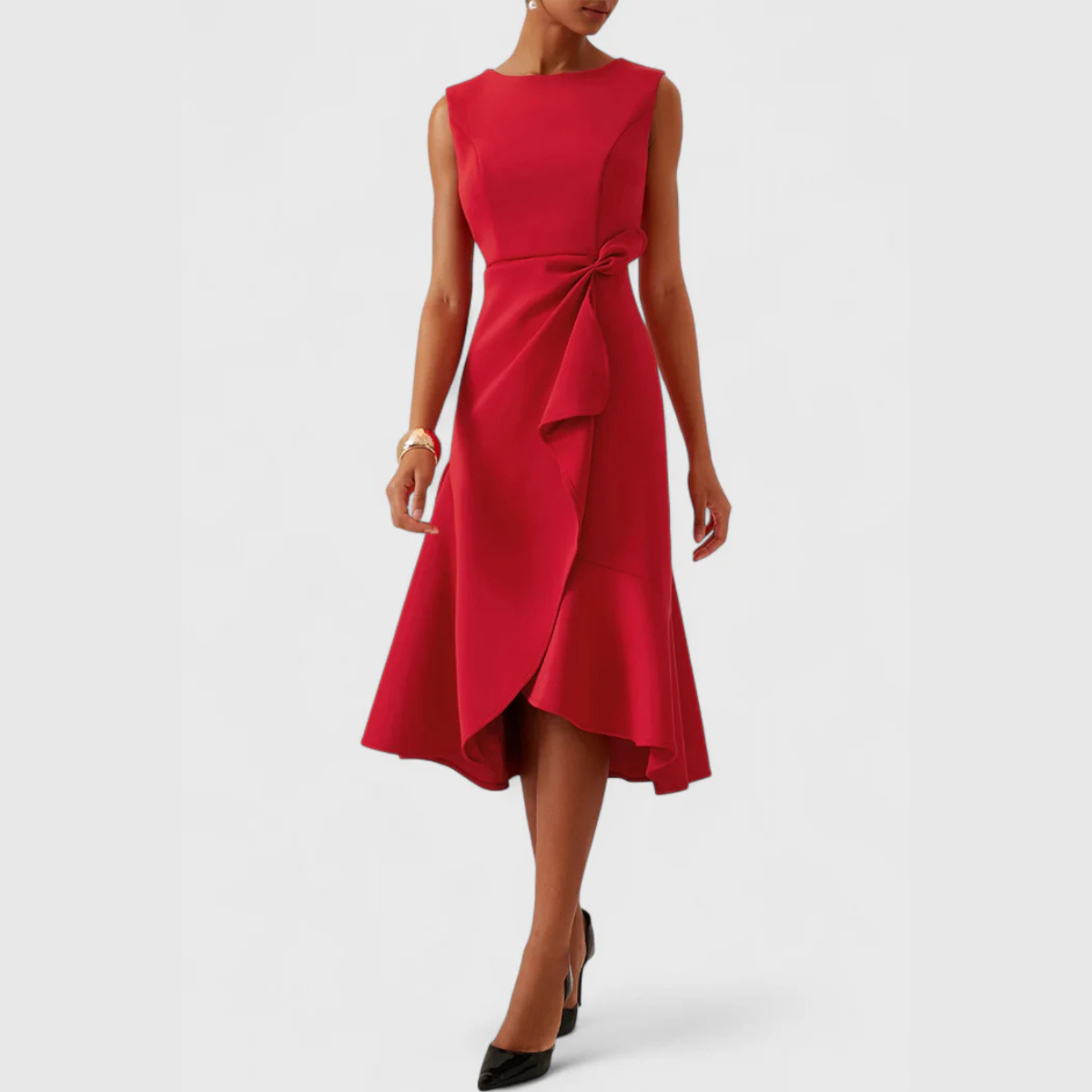 Women's Asymmetric Midi Dress with Draped Design and Versatile Style