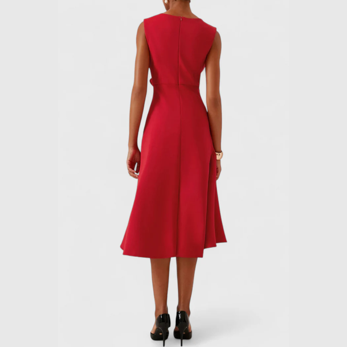 Glamorous Draped Asymmetric Crepe With Luxuriously Contoured Silhouette Midi Dress