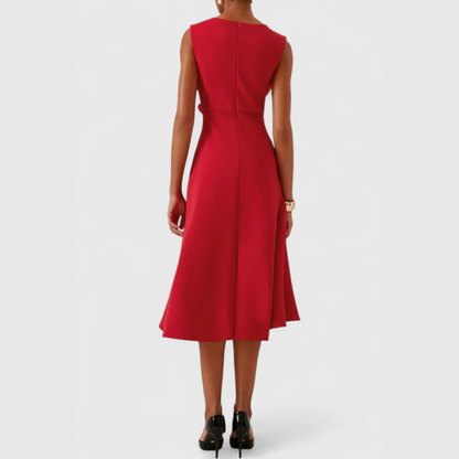 Women's Asymmetric Midi Dress with Draped Design and Versatile Style