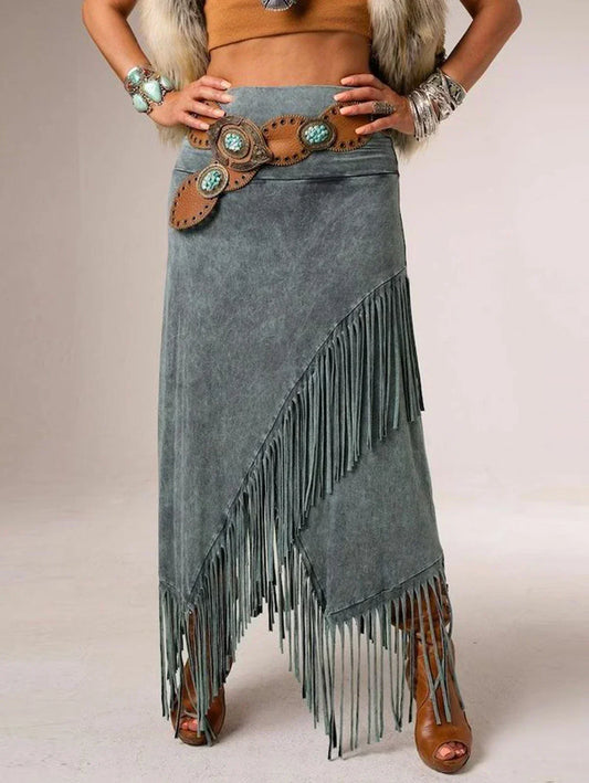 Eloise | A-Line Maxi Skirt with Fringe Detail and Flowing Design