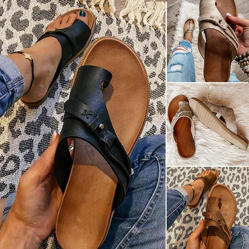 Women's Flat Toe Ring Sandals with Slip-On Design and Boho Style