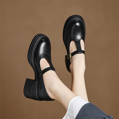 Women's Chunky Block Heel Mary Jane Pumps with Round Toe and Strap