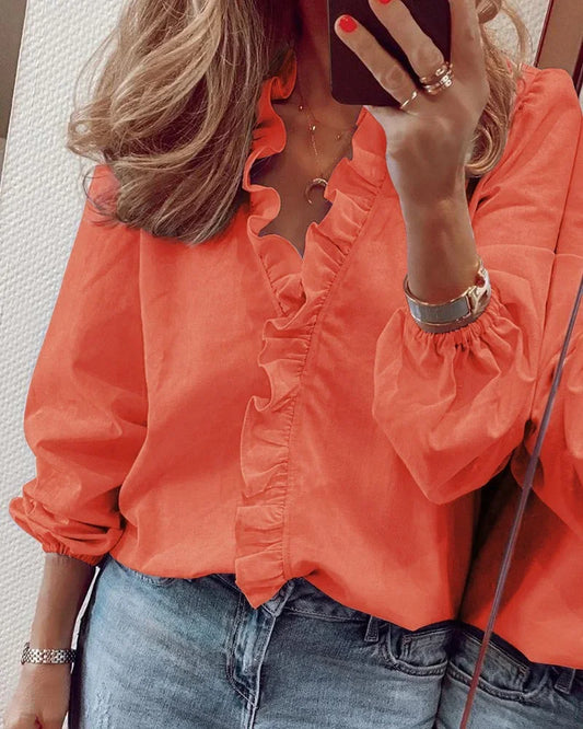 Women's Blouse with Playful Ruffles and Lightweight Fabric