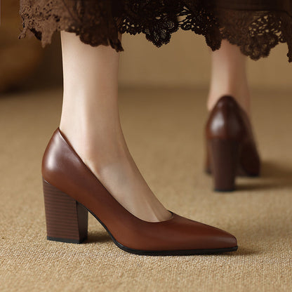 Women's Block Heel Pumps with Pointed Toe and Slip-On Design