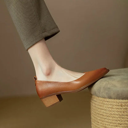 Women's Block Heel Pumps with Pointed Toe and Slip-On Design