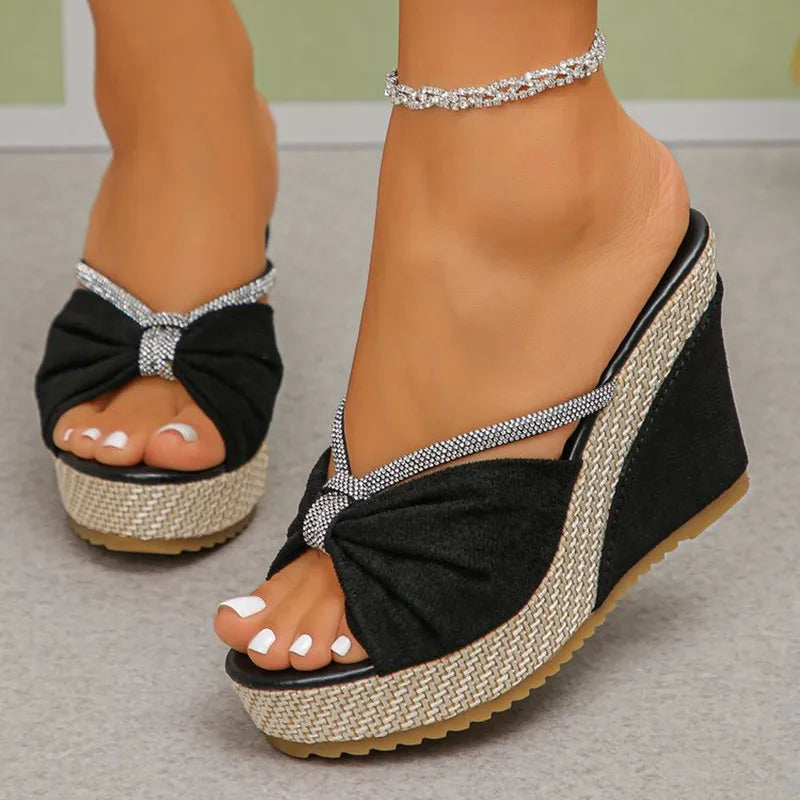 Marcella Crystal Bow Wedge Mules