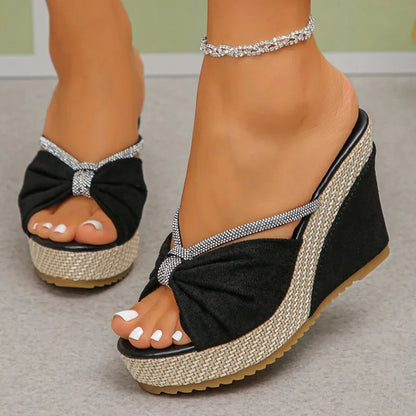 Marcella Crystal Bow Wedge Mules
