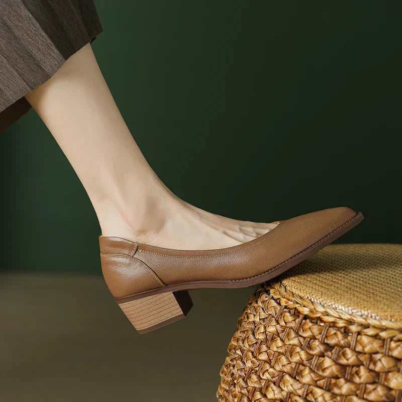 Women's Pointed Toe Block Heel Pumps with Slip-On Design and Mid Heel