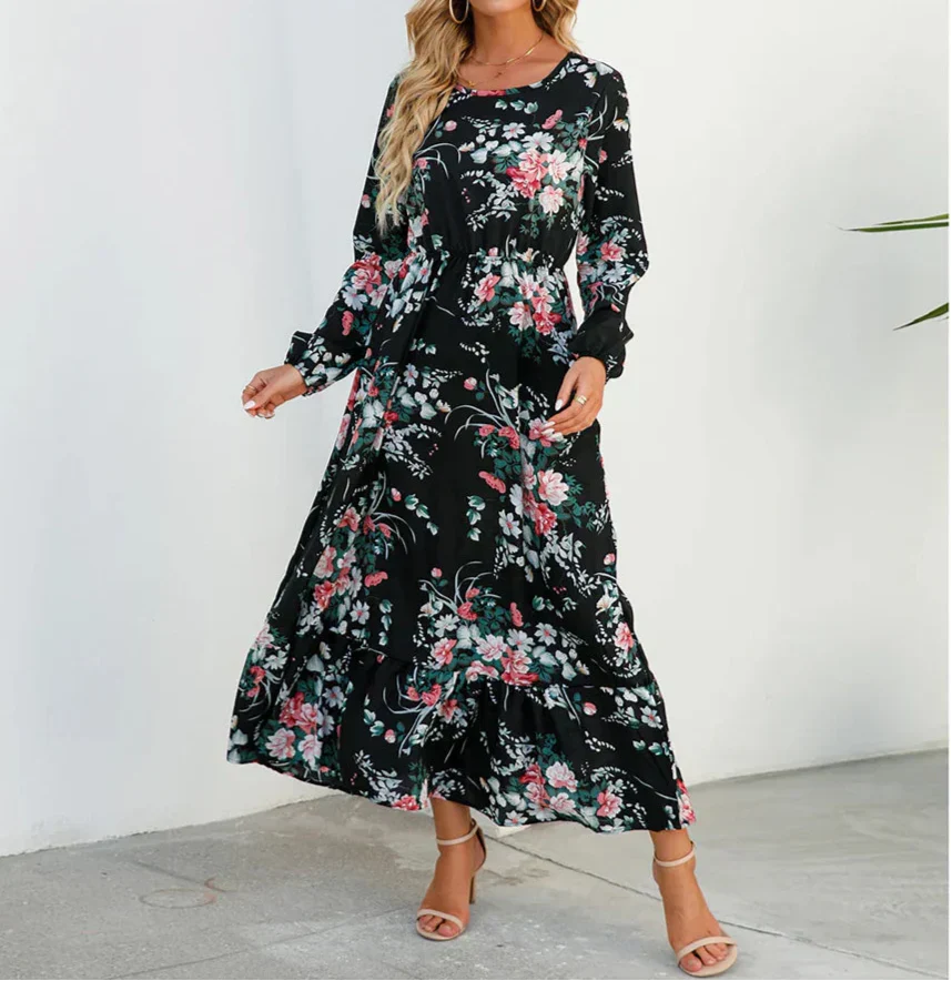 Timeless Elegant Exquisite Unforgettable Floral Print Flowing Silhouette Maxi Dress