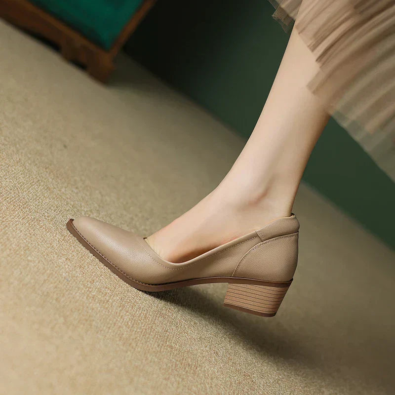 Women's Pointed Toe Block Heel Pumps with Slip-On Design and Mid Heel