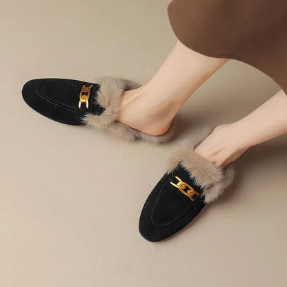 RIVIERA SUEDE FUR MULES