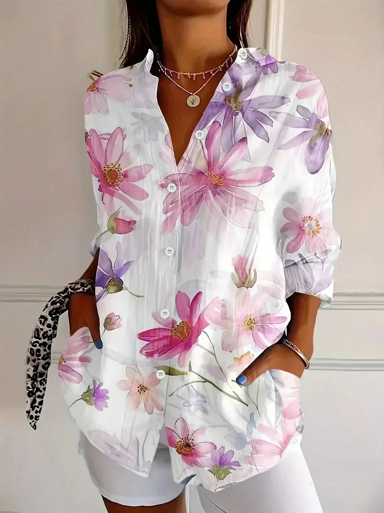Women's Blouse with Playful Print and Lightweight Fabric