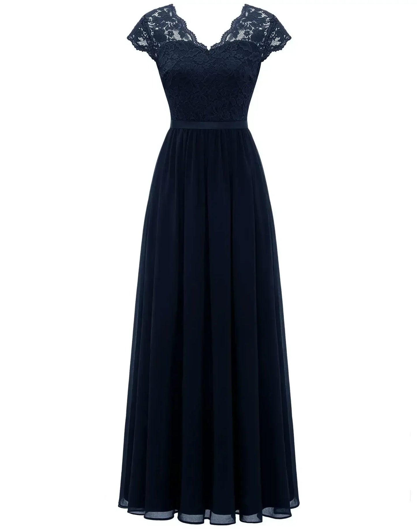 Elegant Alluring Lace Detailing Chantilly Lace Pattern Luxuriously Flowing Evening Gown