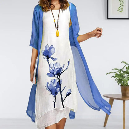 Sydney | Floral Print 2-Piece Dress Set with Sheer Overlay