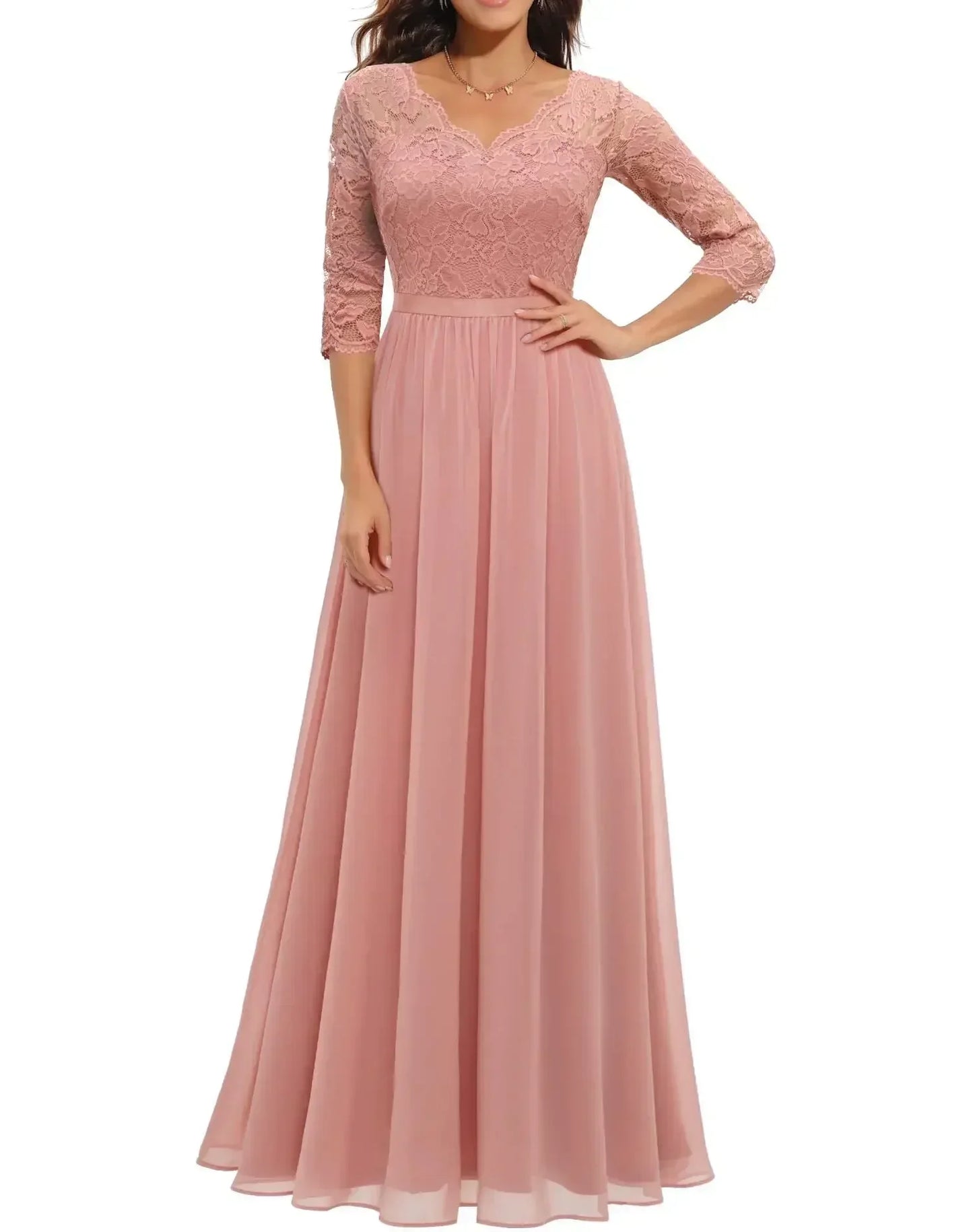 Elegant Alluring Lace Detailing Chantilly Lace Pattern Luxuriously Flowing Evening Gown