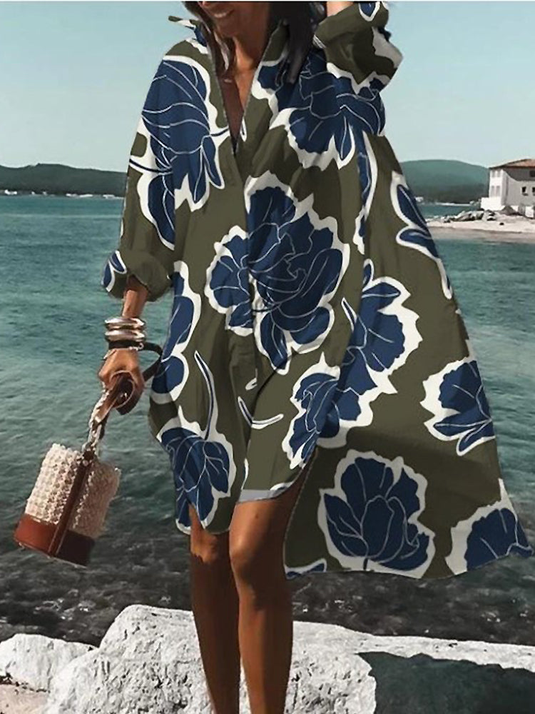 Relaxed Breezy Oversized Vibrant Printed Summer Midi Shirt Dress
