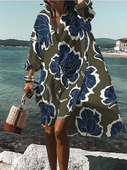 Relaxed Breezy Oversized Vibrant Printed Summer Midi Shirt Dress