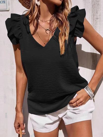Women's Summer Top with Ruffle Sleeves and Lightweight Fabric