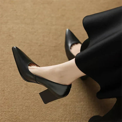 Women's Block Heel Pumps with Pointed Toe and Slip-On Design