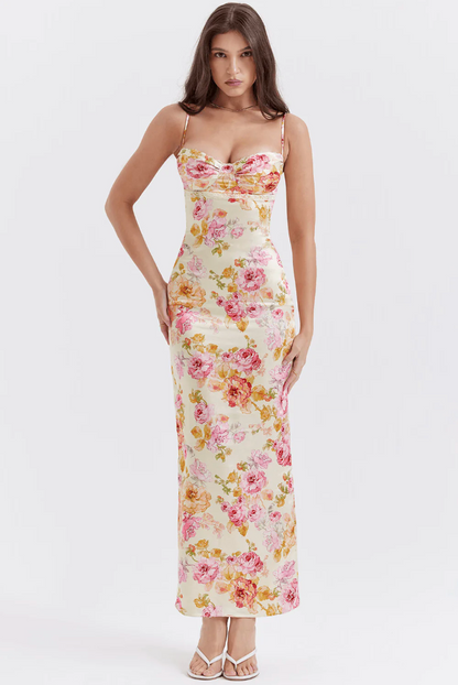 Romantic Spaghetti Strap Floral Print With Ultra Lightweight Flowing Silhouette Dress