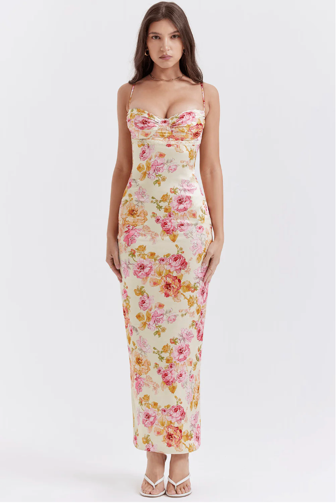 Romantic Spaghetti Strap Floral Print With Ultra Lightweight Flowing Silhouette Dress