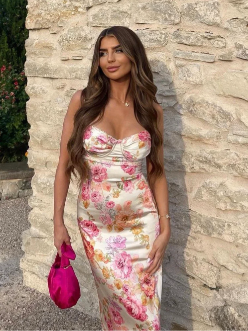 Romantic Spaghetti Strap Floral Print With Ultra Lightweight Flowing Silhouette Dress