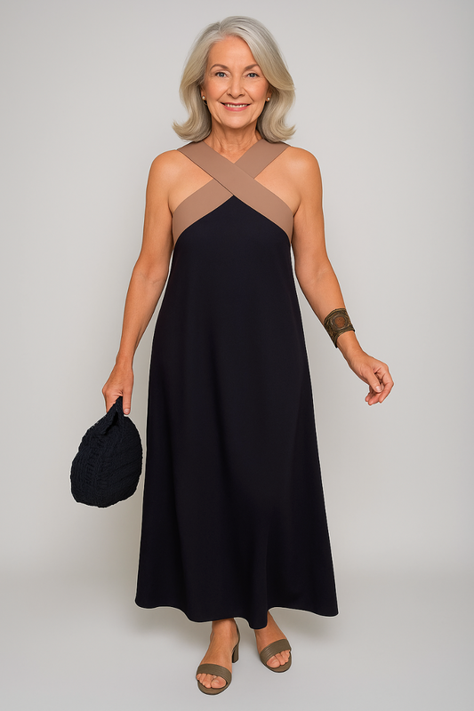 Women's Cross-Neck Maxi Dress with Flowing Design and Versatile Style