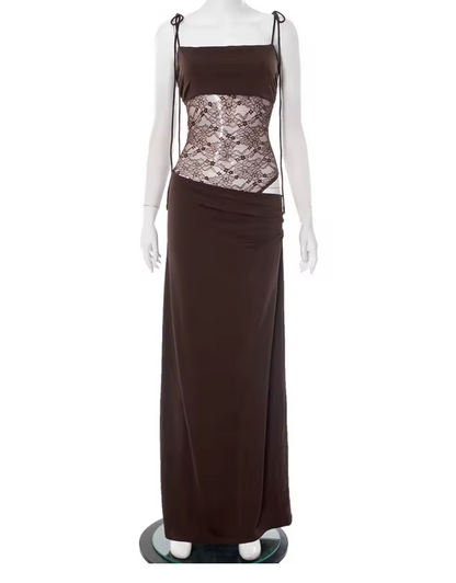 Women's Long Dress with Lace Detail and Classic Design