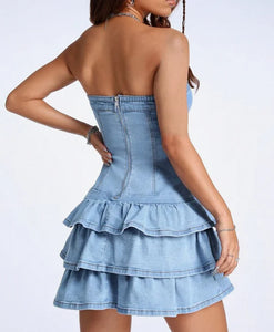 DENIM RUFFLE DRESS