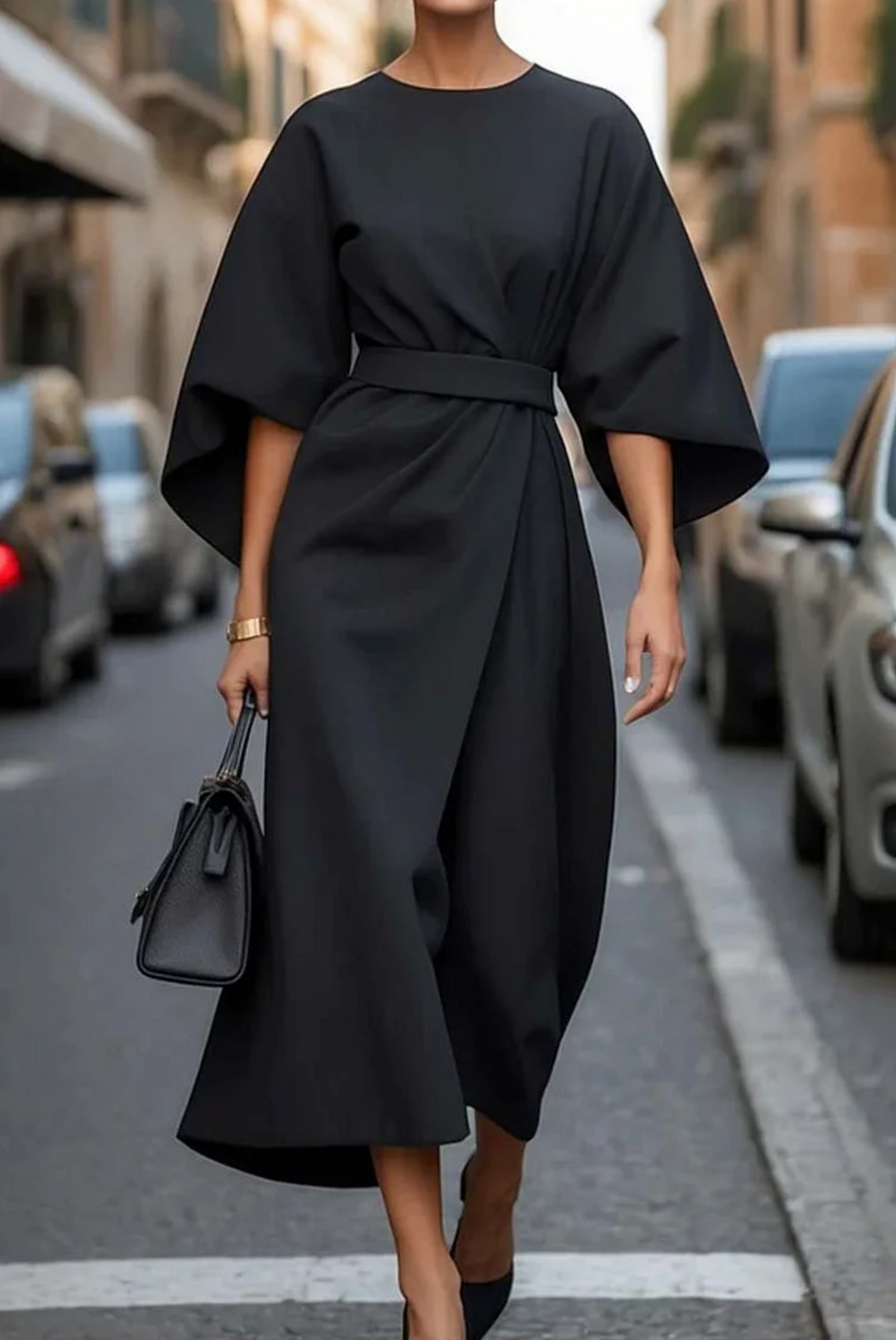 Women's Dress with Lantern Sleeves and Flowy Design