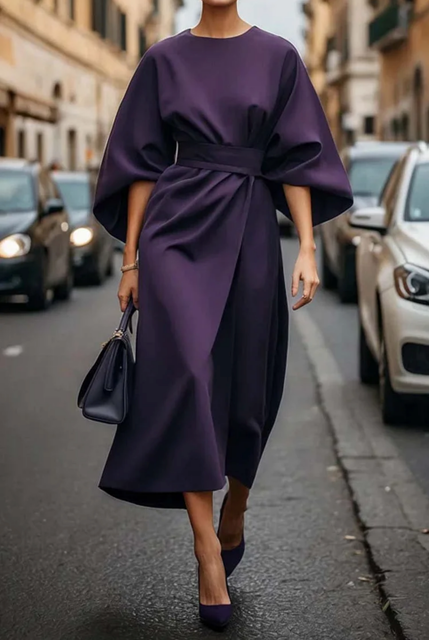 Women's Dress with Lantern Sleeves and Flowy Design