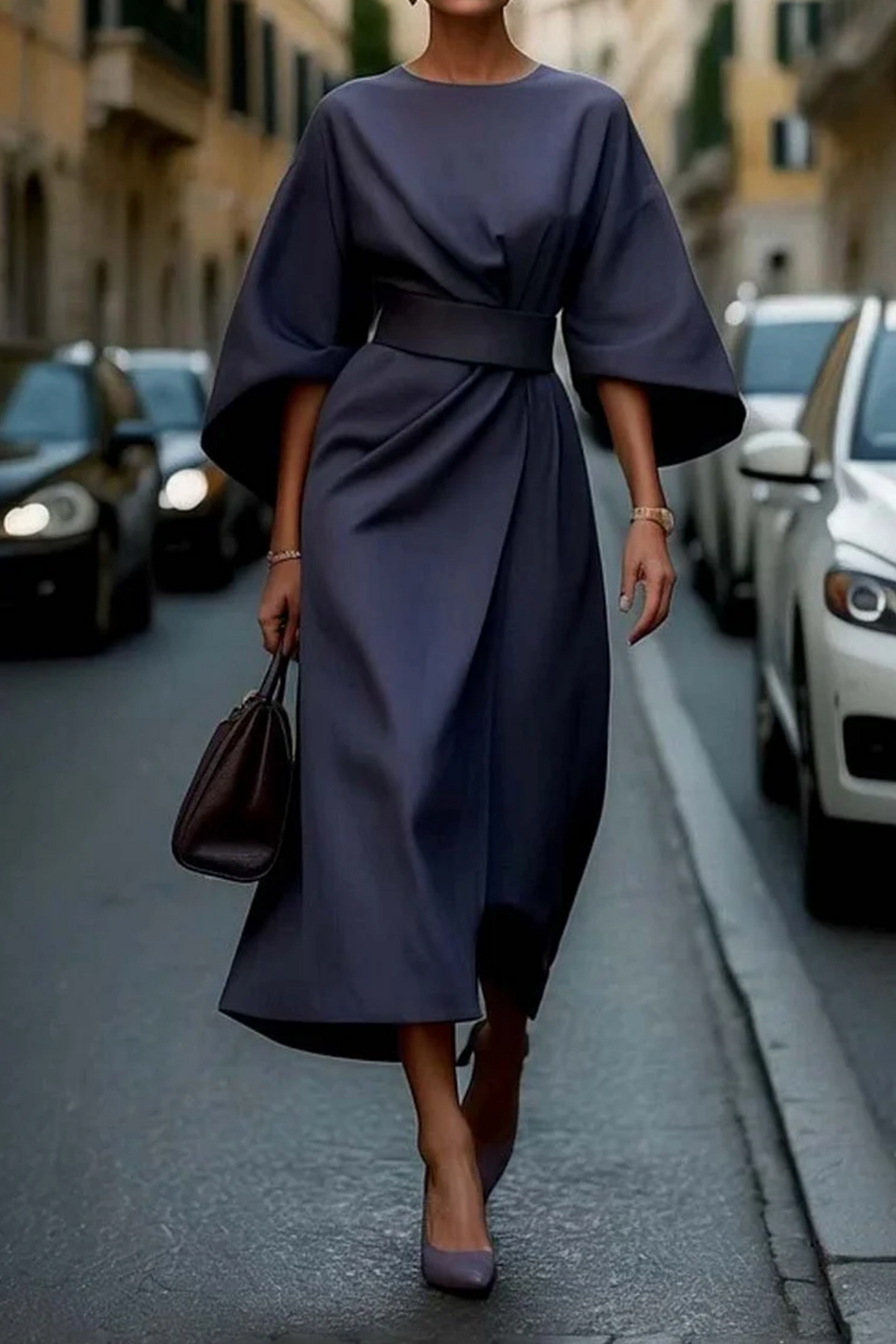 Women's Dress with Lantern Sleeves and Flowy Design
